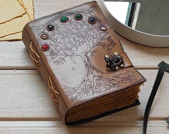 Tree of Life Leather Grimoire Journal: Vintage Book of Shadows