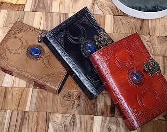 Leren dagboek Triple Moon: Lapis Stone Book of Shadows - 7 x 5"