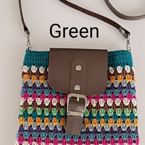 Colorful Hand Knitted Mini Bag, Crochet Mini Bag, Phone Bag, Crossbody Bag, Brown Crocheted Granny Square Mini Bag zdjęcie 6