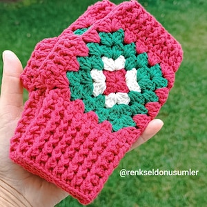 Red Crochet Fingerless Gloves: Cotton Knit Hand Warmers