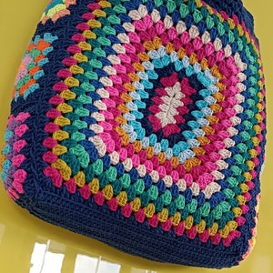 Navy Blue Handmade Crochet Bag,Boho Bag,Shoulder Bag, Granny Square Bag,Gift For Her,Crochet Knitting Bag,Knit Tote Bag zdjęcie 7