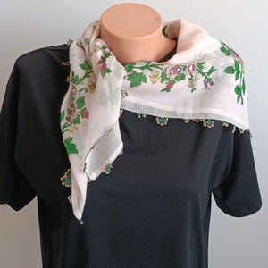 Vintage Cotton Turkish Scarf: Yemeni Oya Lace, Hand Embroidered