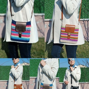 Colorful Hand Knitted Mini Bag, Crochet Mini Bag, Phone Bag, Crossbody Bag, Brown Crocheted Granny Square Mini Bag zdjęcie 2