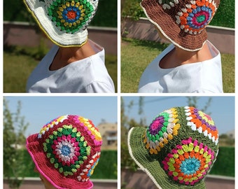 Colorful crochet bucket hat,crochet granny square bucket hat,hippie festival hat,handmde knit hat,summer knit hat,winter knit hat,gift her