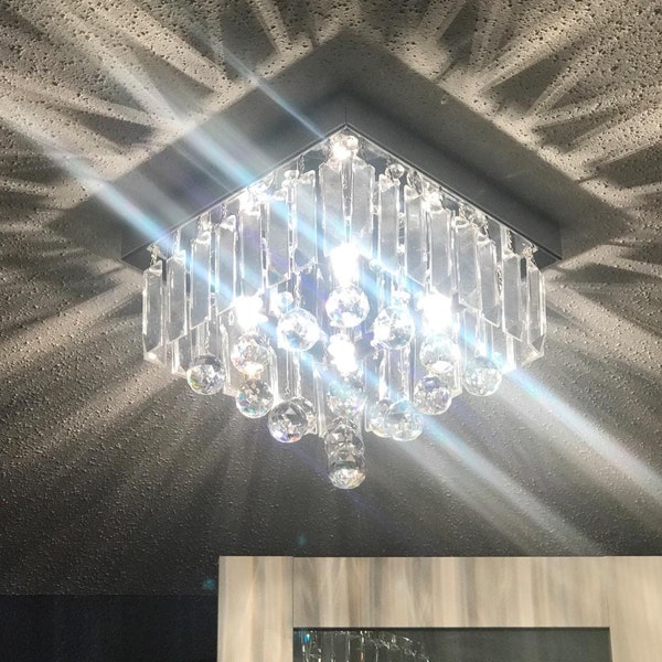 Small Crystal Chandelier Light Fixture 4 Lights Modern Flush Mount Ceiling Light for Bedroom Bathroom Dining Room Hallway Living Room