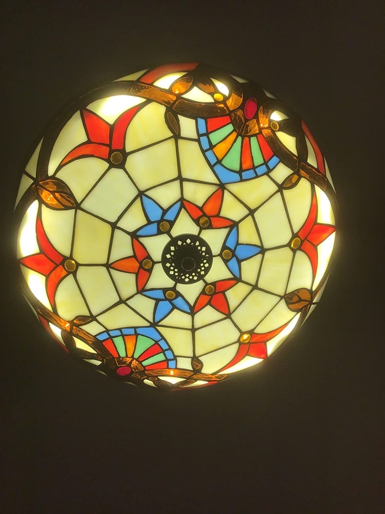 Tiffany Ceiling Fan With Lights Remote Control Antique Retractable