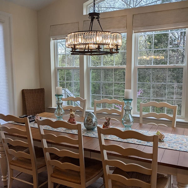 Round Crystal Chandelier Black Industrial Dining Room Light Fixtures 6 Light for Farmhouse Living Room Foyer