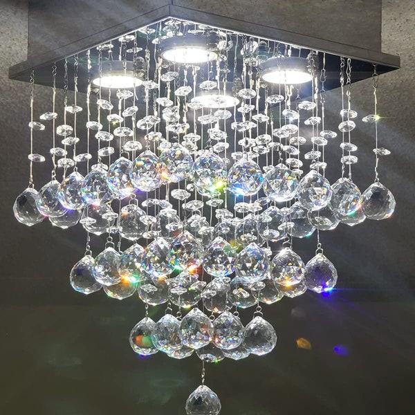 Mini Chandelier Modern Square Ceiling Light Fixtures Raindrop Small Chandeliers for Dining Room Hallway Bedroom Closet L10'' x W10'' x H15''