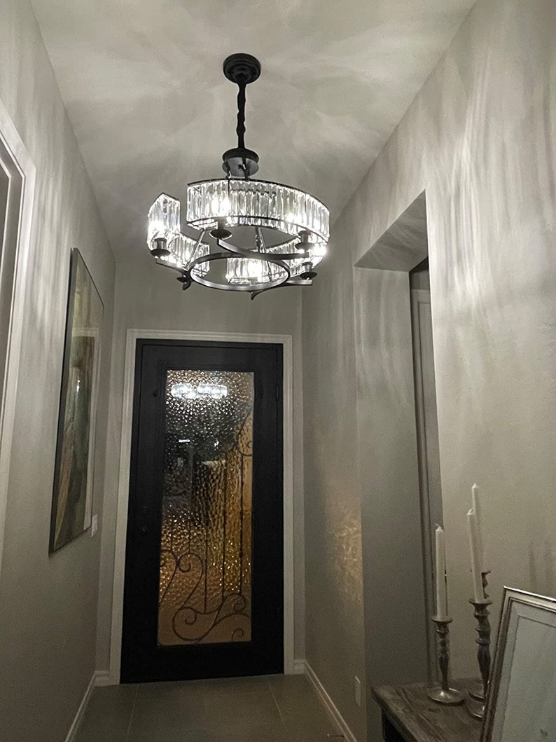 Round Crystal Chandelier Black Industrial Dining Room Light Etsy