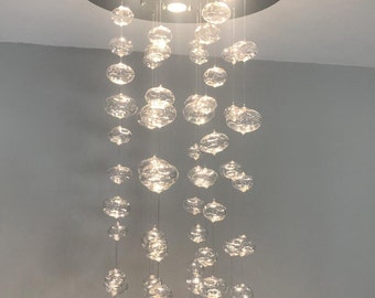 Modern Soap Bubble Chandelier Clear Glass Hanging Ceiling Light Flush Mount Floating Ball Fixture H32" x D20"