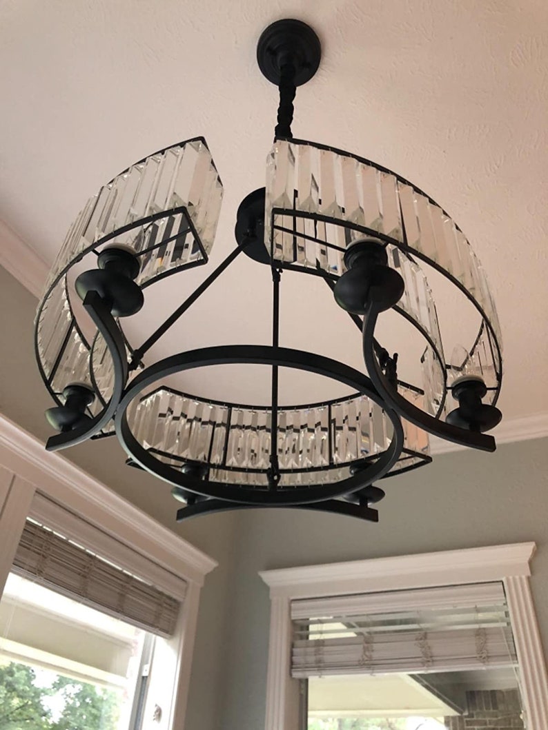 Round Crystal Chandelier Black Industrial Dining Room Light Fixtures 6