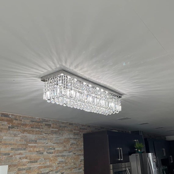 Rectangle crystal chandelier flush mount online