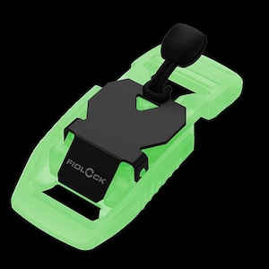 Puede incluir: Una hebilla FIDLOCK verde que brilla en la oscuridad con una palanca de liberación negra.