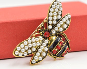 Pearl Bee Brooches for Women Vintage Jewelry Fashion Insect Pin High Quality