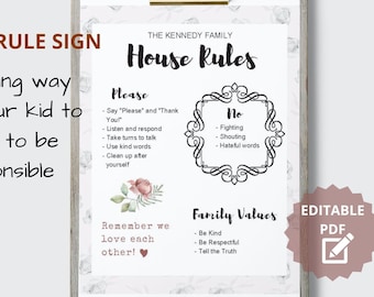Editable House Rules, House Rule Wall Art, Family Rule Wall Art, Home Rules Printable