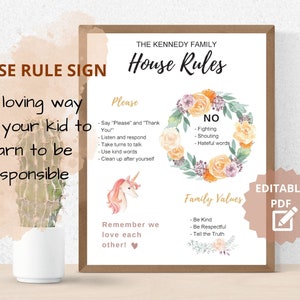 Editable House Rules For Kids, House Rule Wall Art, Family Rule Wall Art, Home Rules Printable, Kids Behavior Chart Printable