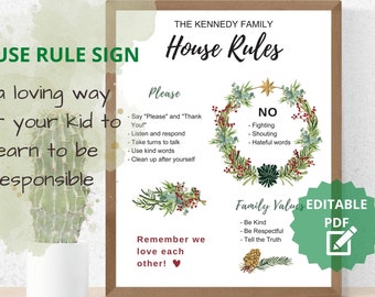 Editable House Rules For Kids, House Rule Wall Art, Family Rule Wall Art, Home Rules Printable, Kids Behavior Chart Printable