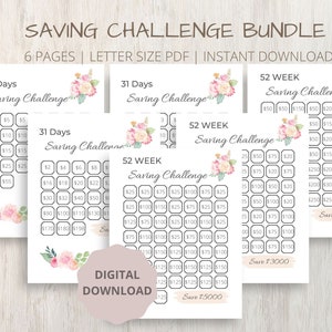 Savings Tracker Bundle, Savings Challenge Printable, 1000 Savings Challenge, Envelope Challenge, Letter Size PDF