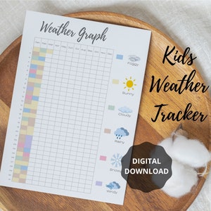 Tracker météo pour enfants, tableau météo, journal météo, imprimable à la maison, Montessori imprimable, format lettre PDF