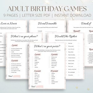 Adult Birthday Party Games Bundle Printable, Adult Party Games, Printable Party Games, Online Birthday Games, Letter Size PDF