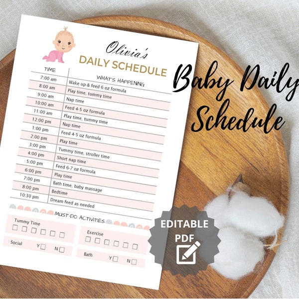 Editable Baby Schedule Template, Daily Schedule Printable, Baby Routine, Babysitter Information, Babysitter Schedule, Postpartum Care