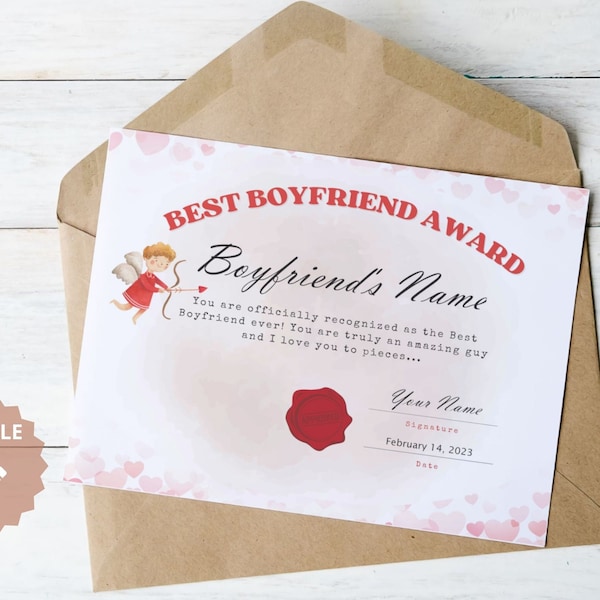 Best Boyfriend Award Certificate Etsy