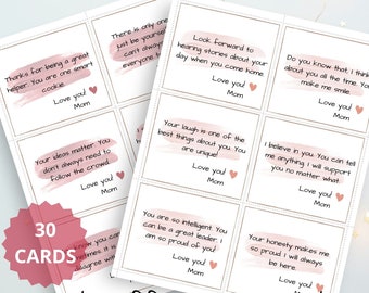 Notas de la lonchera para niños, 30 tarjetas de afirmación para niños, notas de almuerzo escolar, tarjetas de aliento para niños, descarga digital