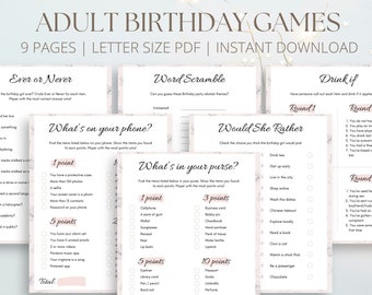Adult Birthday Party Games Bundle Printable, Adult Party Games, Printable Party Games, Online Birthday Games, Letter Size PDF