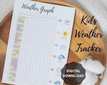 Kids Weather Tracker, Weather Chart, Weather Journal, Homeschool Printable, Printable Montessori, Letter Size PDF