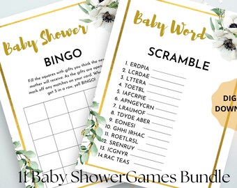 Baby Shower Games Bundle, Baby Games Printable, Gender Neutral Baby Shower Games Templates