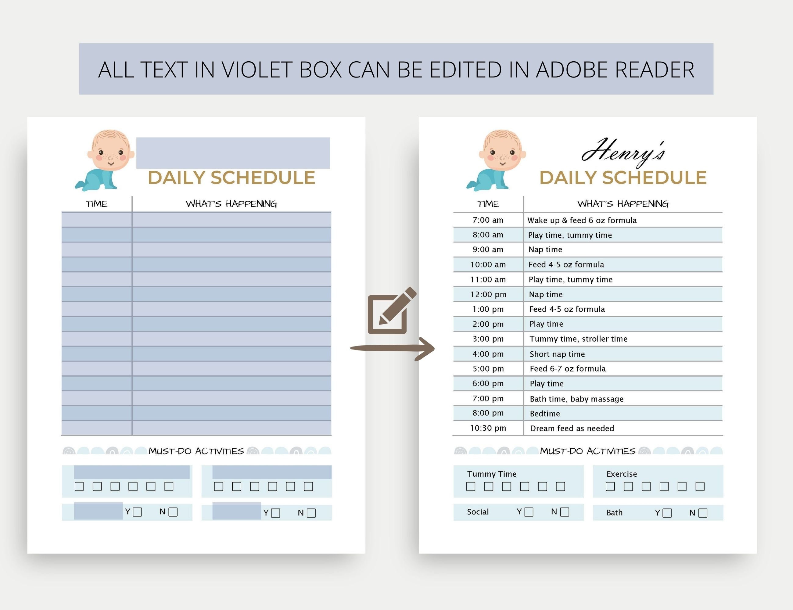 Editable Baby Schedule Template, Daily Schedule Printable, Baby Routine Editable Baby Schedule Template, Daily Schedule Printable, Baby Routine