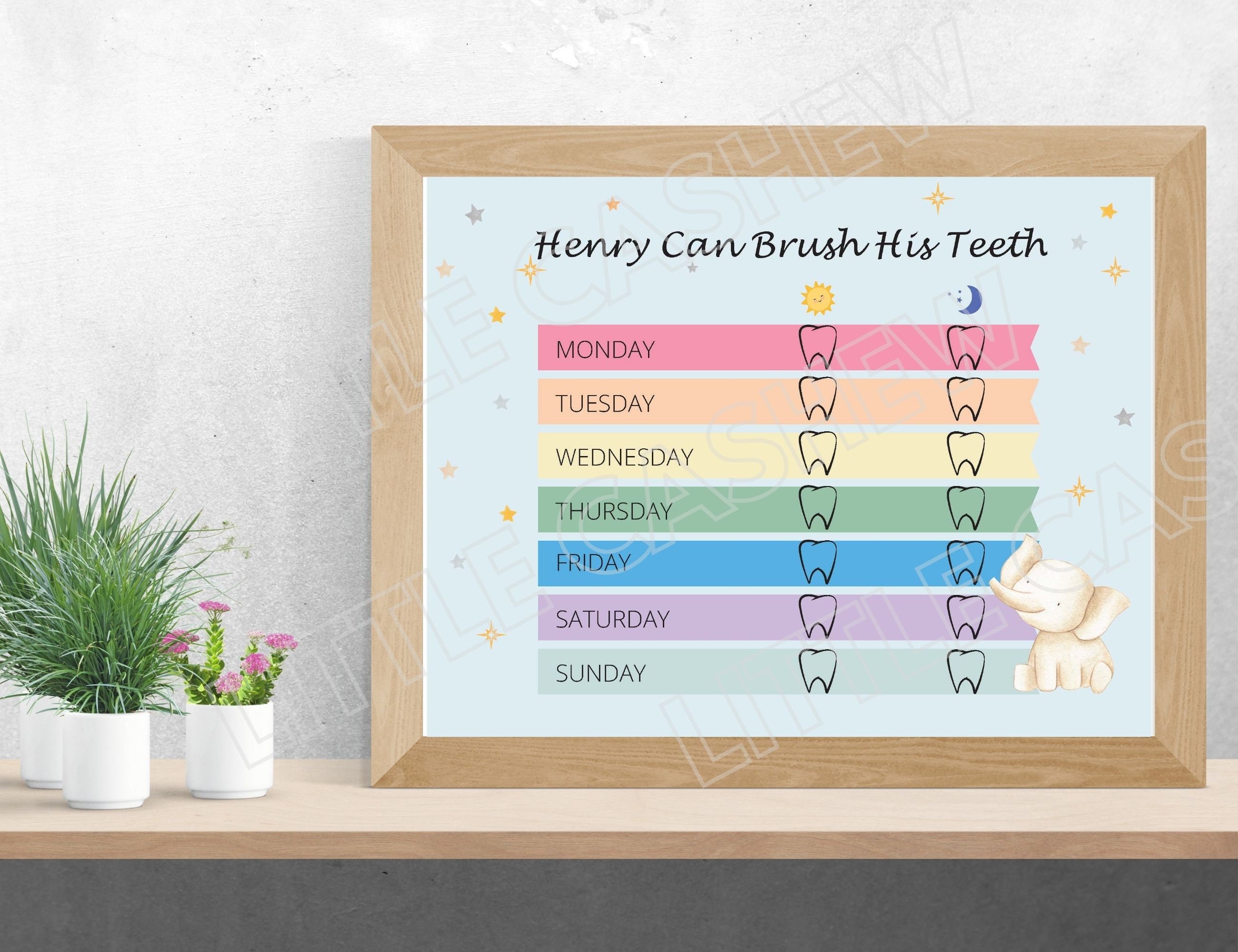 Editable Kids Teeth Brushing Chart, Personalized Brush Teeth Chart ...