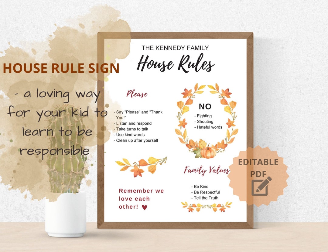 Editable House Rules for Kids, House Rule Wall Art, Family Rule Wall