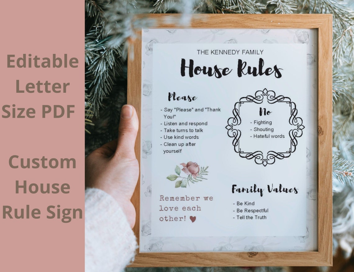 Editable House Rules, House Rule Wall Art, Family Rule Wall Art, Home