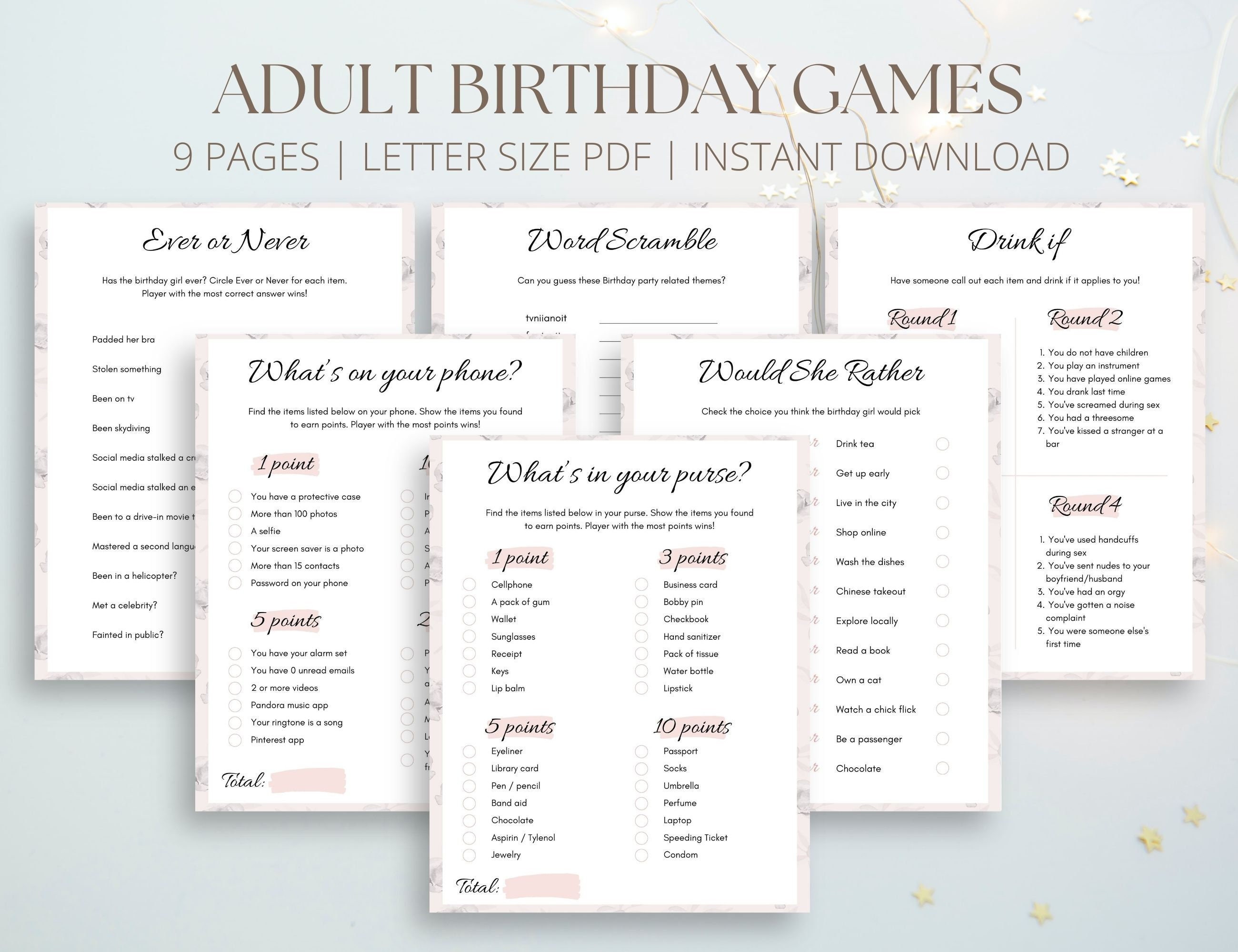 Adult Birthday Party Games Bundle Printable Adult Party 