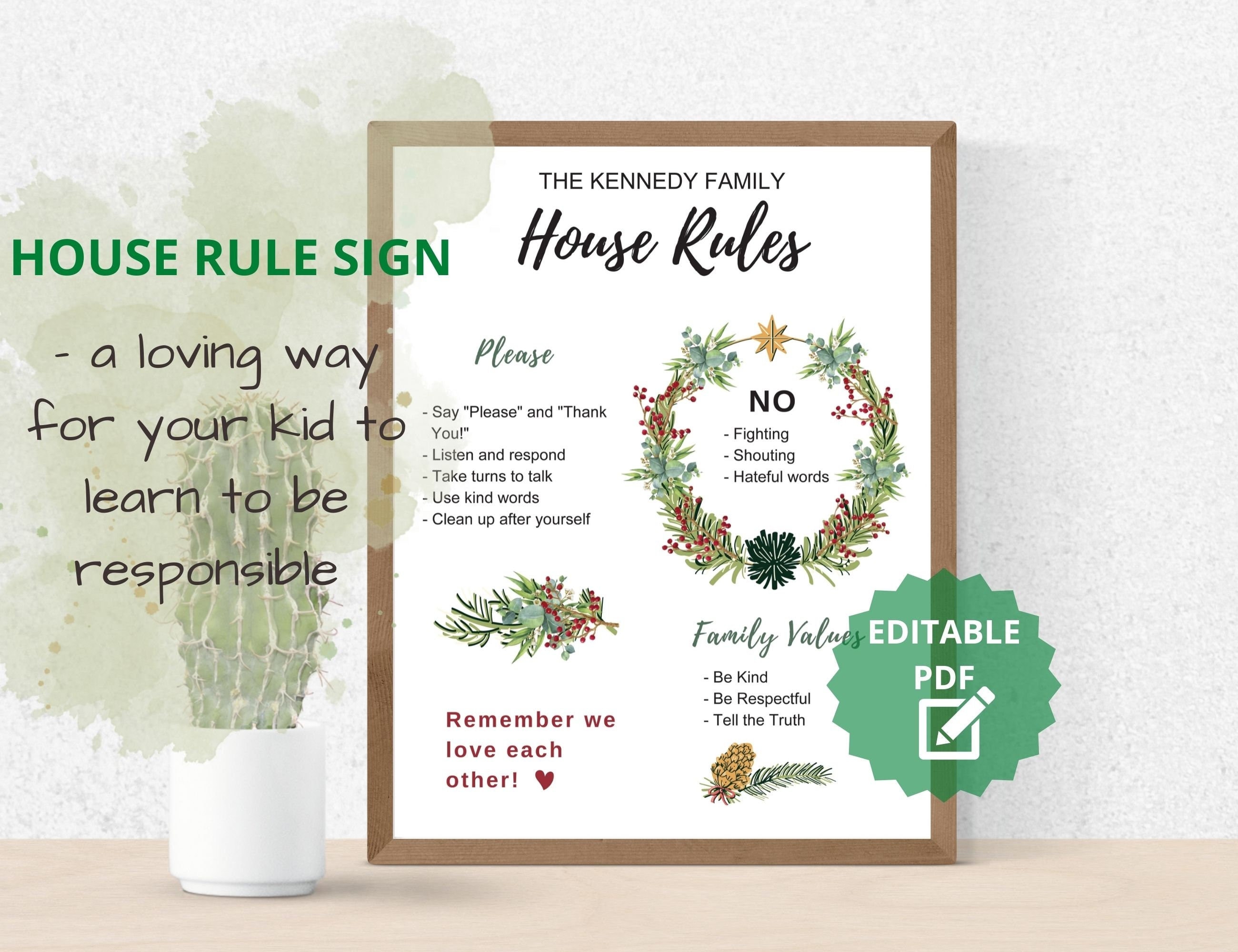 Editable House Rules for Kids, House Rule Wall Art, Family Rule Wall