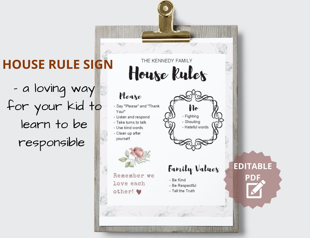 Editable House Rules, House Rule Wall Art, Family Rule Wall Art, Home