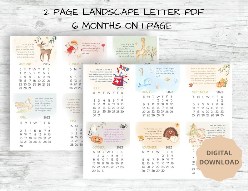 Printable Calendar 2023 Cute Desk Calendar Printable Etsy