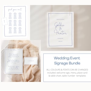 Französisch inspirierte Hochzeit / Event Signage, modern, handgezeichnet, Willkommensschild, Tischkarten, Menü, Tischkarte, digitale Vorlage, INSTANT DOWNLOAD