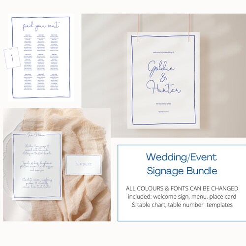 French Inspired Menu & Place Card Template Set Hand Drawn Etsy