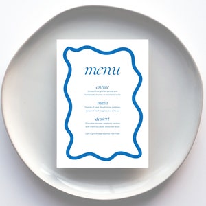 Classic Blue Menu, Drinks and Place Card Template, Wavy, Wedding/bridal ...