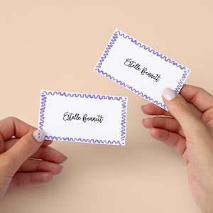 Plantilla de tarjeta de lugar ondulado púrpura, dibujada a mano, tarjetas de lugar de boda/ducha nupcial, imprimible, plantilla digital, DESCARGA INSTANTÁNEA