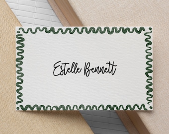 Green Wavy Place Card Template, Hand drawn, Wedding/Bridal Shower Place Cards, Printable, Digital Template, INSTANT DOWNLOAD