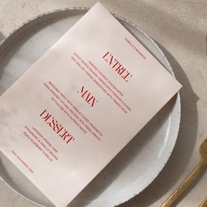 Rosa & Rot Modernes Menü und Tischkartenvorlage, minimalistisch, Hochzeit/Brautparty-Menü, druckbar, digitale Vorlage, INSTANT DOWNLOAD