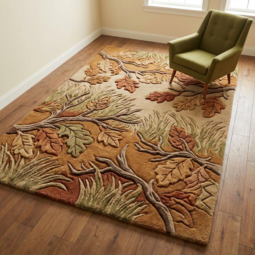 Autumn Leaves Wool Area Rug, Handmade Tufted Fall Decor - Etsy