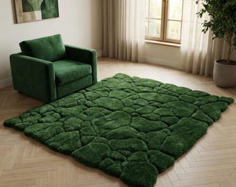 Hand Tufted Wool Moss Rug, Modern Organic Green Area Carpet