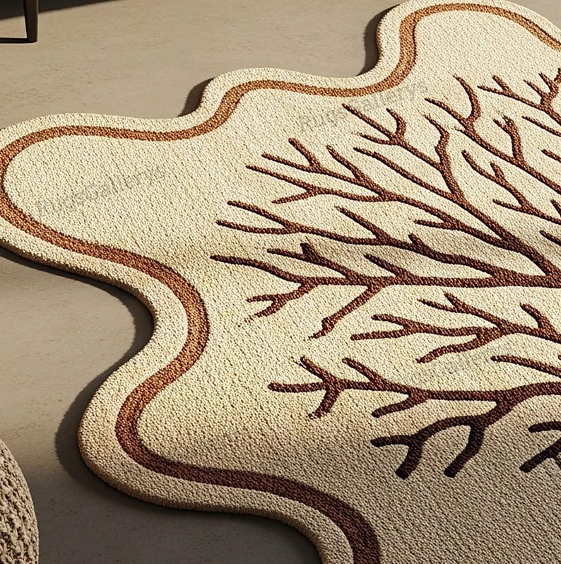 Irregular Light Beige Brown Abstract Bare Tree Design Hand Tufted Wool ...