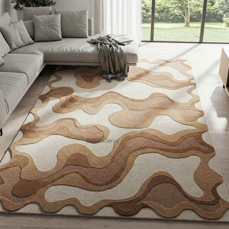 Off White Brown Modern Hand Tufted Abstract Design 6x9 Kids Room Rug ...