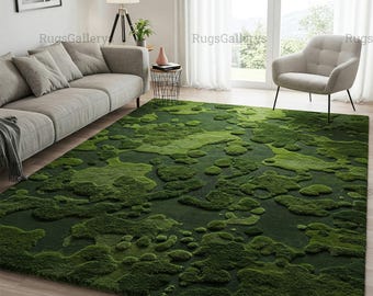 Hand Tufted Wool Area Rug, Deep Green Moss Design