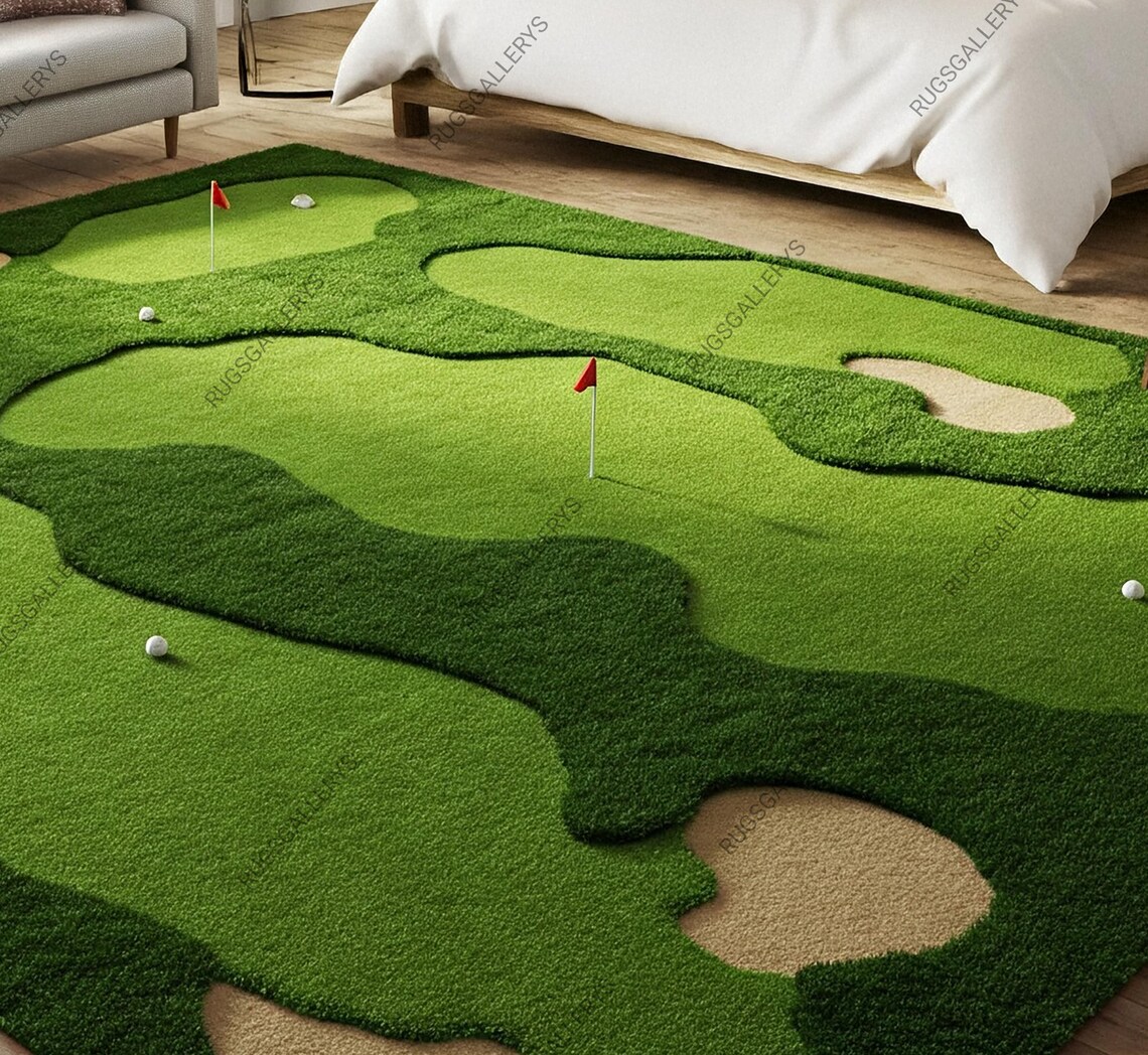 Golf Course Green Hand Tufted High Low Texture Wool Rug for Kids Room ...